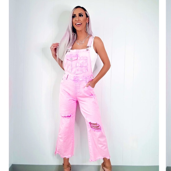 BarTBoutique Pants - *NWT* acid washed pink denim overalls, small